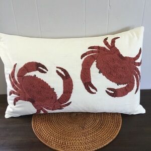 Pottery Barn Embroidered Red Crab Lumbar Pillow Cover 16"x26" With Pillow